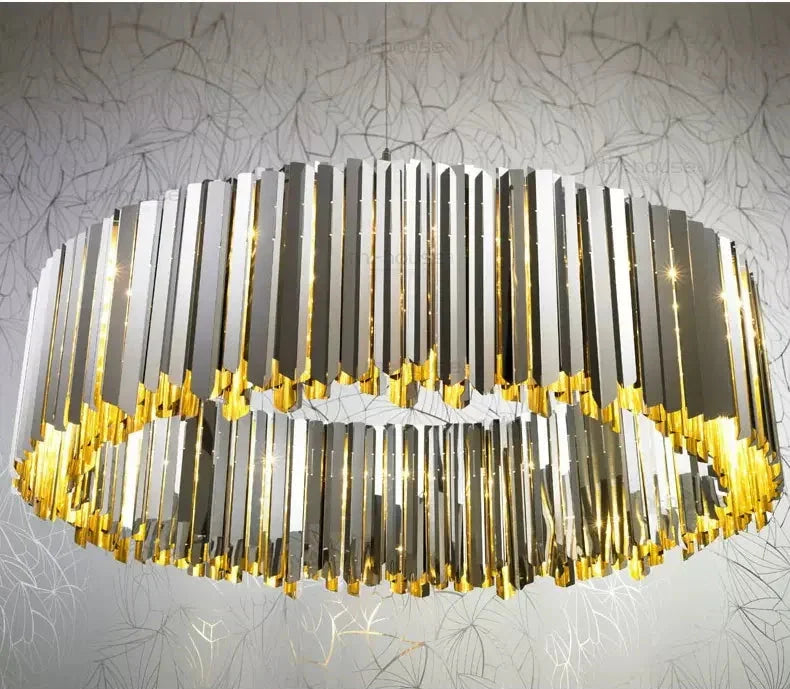 Modern Nordic luxury chandelier Celestial in premium stainless steel with golden, silver, or black finishes. The design, inspired by Northern skies, combines contemporary elegance with integrated LED lighting, creating a warm, inviting ambiance for living rooms or bedrooms.