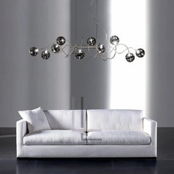 Atom LED Chandelier by Luminate Living - Nordic Elegance with Smoky Gray and Clear Glass Shades for Dining Room, Kitchen Island, Bar, and Coffee Shop Lighting