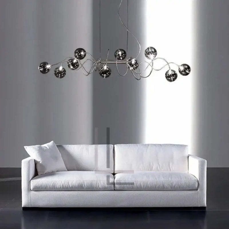 Atom LED Chandelier by Luminate Living - Nordic Elegance with Smoky Gray and Clear Glass Shades for Dining Room, Kitchen Island, Bar, and Coffee Shop Lighting