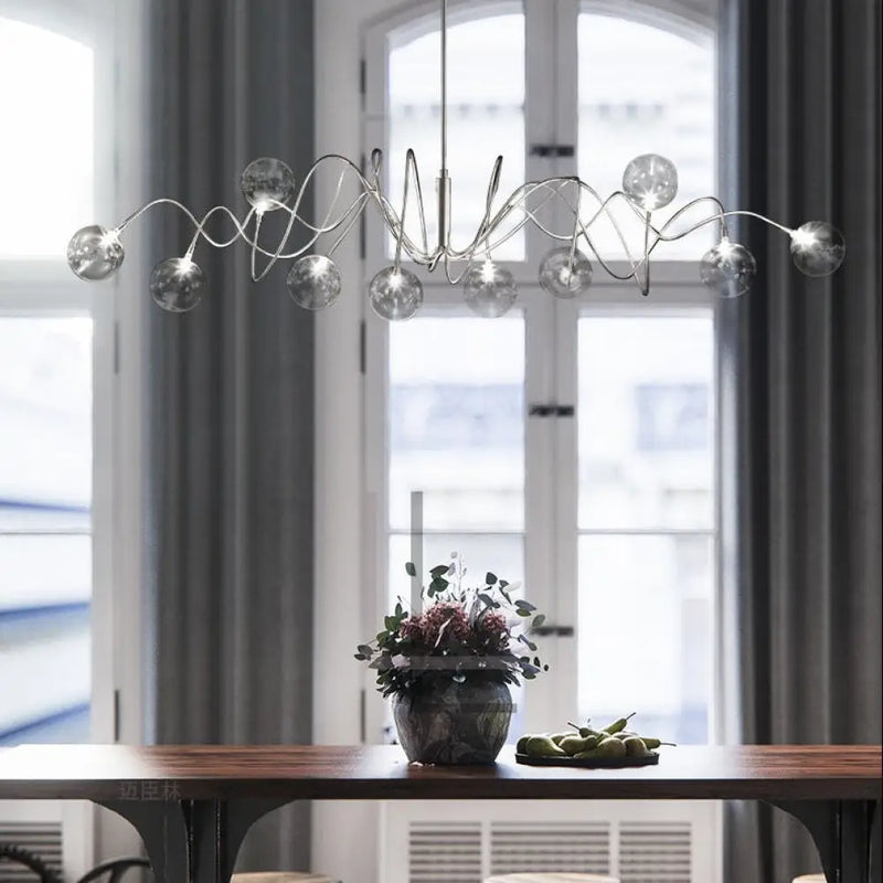 Atom LED Chandelier by Luminate Living - Nordic Elegance with Smoky Gray and Clear Glass Shades for Dining Room, Kitchen Island, Bar, and Coffee Shop Lighting
