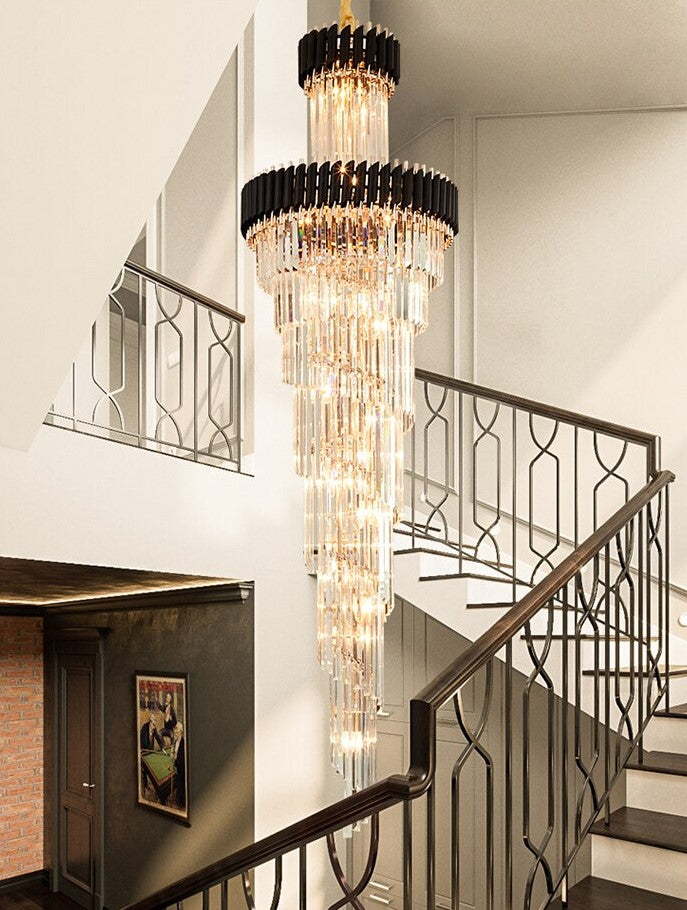Lights of Scandinavia - Imperial - When only the best is good enough. Grand luxurious crystal chandelier suitable for staircases or grand lobbies. Stainless steel framework combined with high-grade K9 crystals and modern LED light sources. A modern heart encapsulated in a luxurious classic design. Imperial won't leave anyone indifferent. Luxury modern crystal chandelier for staircase Long loft black cristal light fixture villa lobby living room decor hang lighting